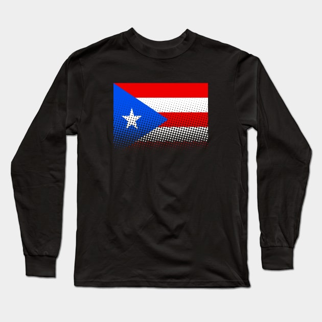 Flag Of Puerto Rico With Halftones Long Sleeve T-Shirt by Braznyc